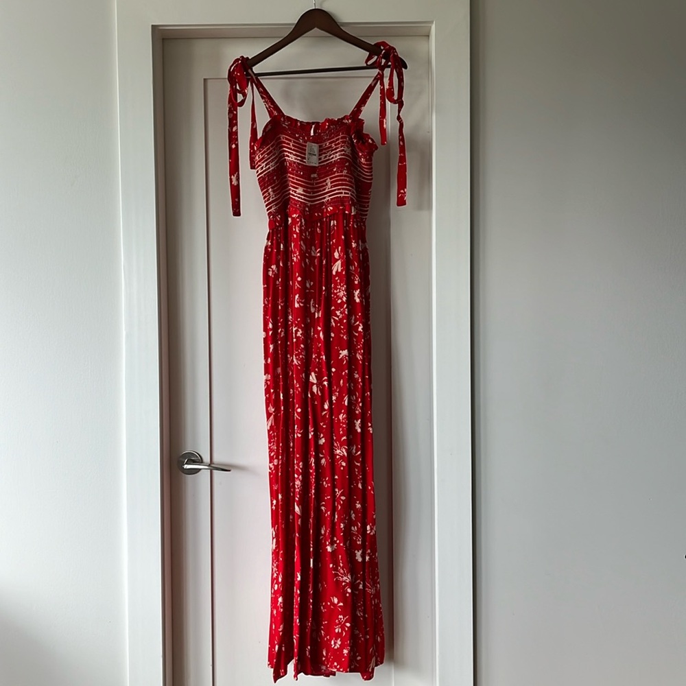 Free People jumpsuit with pockets red floral